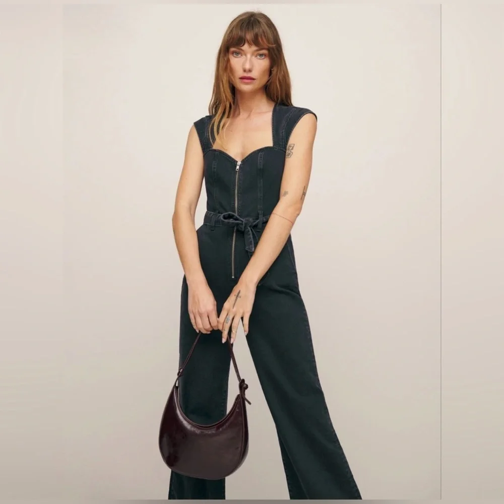 Reformation Calypso Black Denim Jumpsuit size 2 - Picture 2 of 8